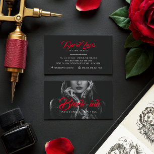 Carte De Visite Tattoo photographie noir typographie de script rou