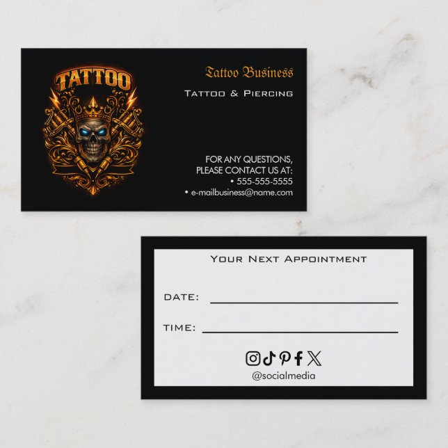 Carte De Visite Tattoo Salon Appointment Reminder Business Card (Devant / Derrière)