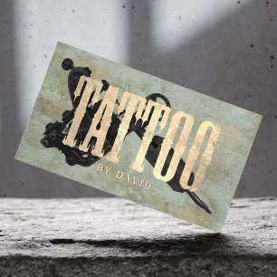 Carte De Visite Tattoo Shop Arme de tatouage Vintage or et bronze