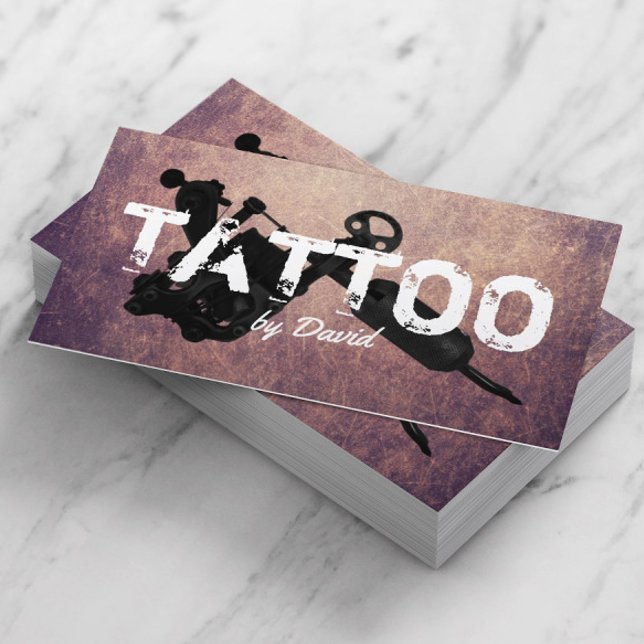 Carte De Visite Tattoo Shop Tattoo Gun Typographie professionnelle (Créateur téléchargé)