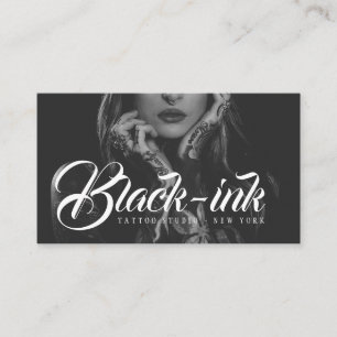 Carte De Visite Tattoo studio photo noir script blanc typographie