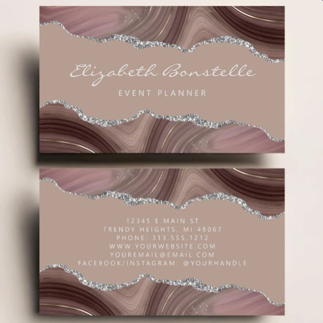 Carte De Visite Taupe Agate Paillettes Argent Luxe (Créateur téléchargé)