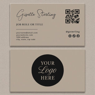 Carte De Visite Taupe Neutral Logo QR Code Entreprise Professionne