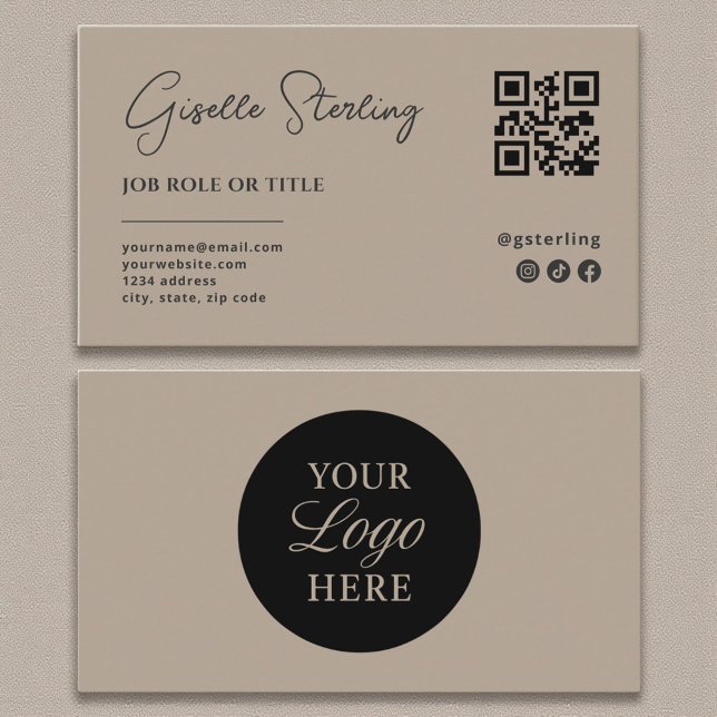 Carte De Visite Taupe Neutral Logo QR Code Entreprise Professionne (Créateur téléchargé)