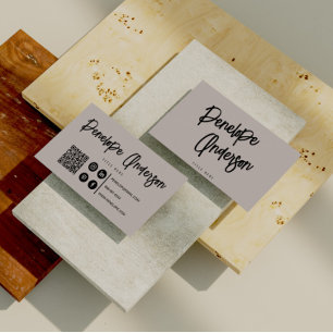 Carte De Visite Taupe neutre minimaliste Boho Chic QR Code moderne