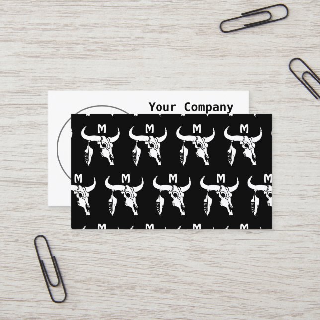 Carte De Visite Taureau blanc de Longhorn avec plumes blanches (Devant/Arrière en situation)