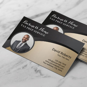 Carte De Visite Tax Preparer Financial Advisor Photo Black & Gold