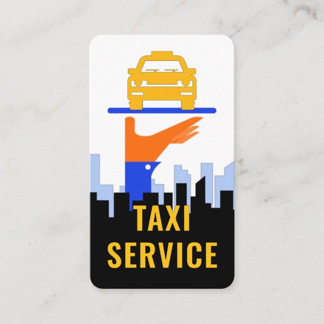 Carte De Visite Taxi Car On Serving Tray City Silhouette (Devant)