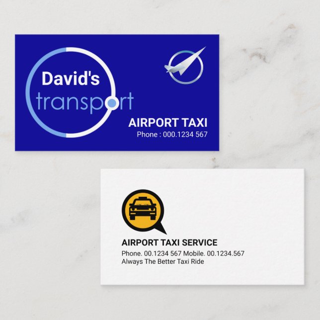 Carte De Visite Taxi de l'aéroport international Blue Orbit (Devant / Derrière)