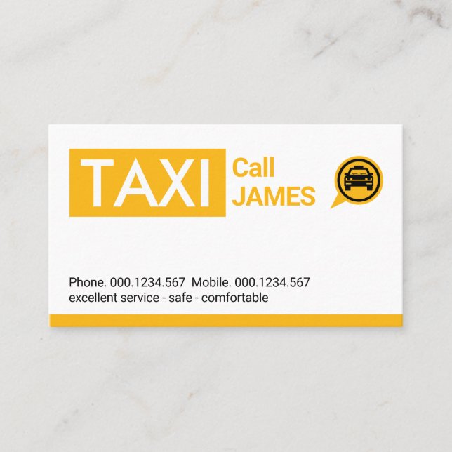 Carte De Visite Taxi Jaune Compteur de Course (Devant)