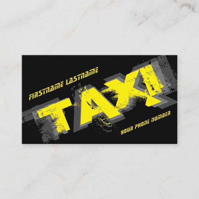 Carte De Visite TAXI jaune pour chauffeur de taxi professionnel (Devant)