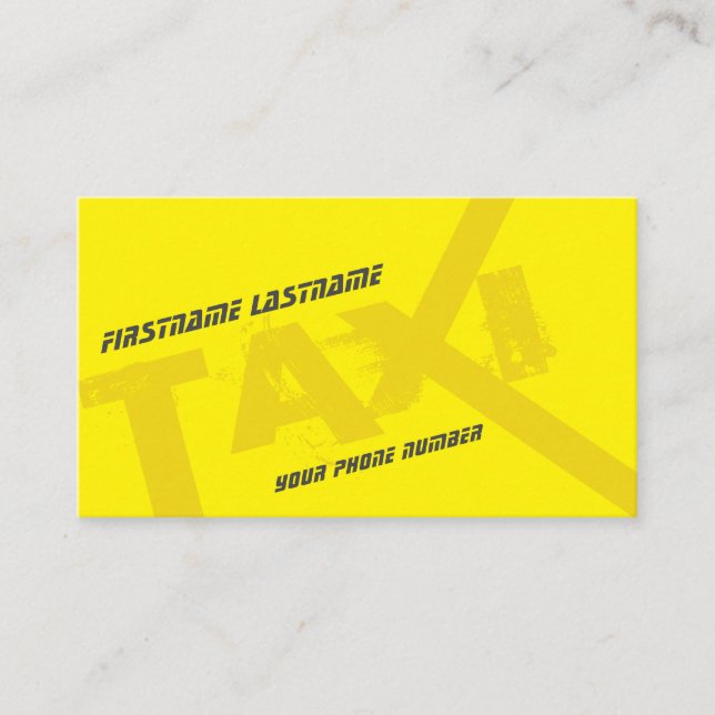 Carte De Visite TAXI jaune pour chauffeur de taxi professionnel (Devant)