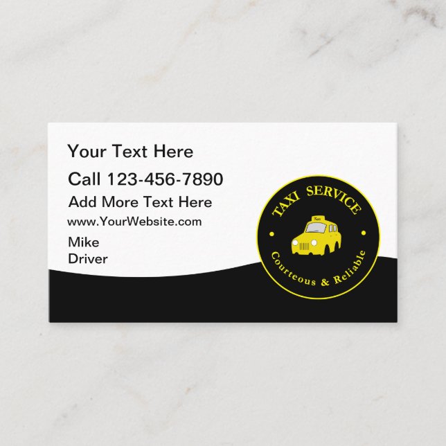 Carte De Visite Taxi Service Modern Cab Driver Business Cards (Devant)