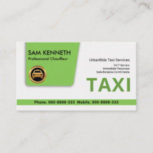 Carte De Visite Taxi Vert Élégance Onglet spécial Taxi Chauffeur