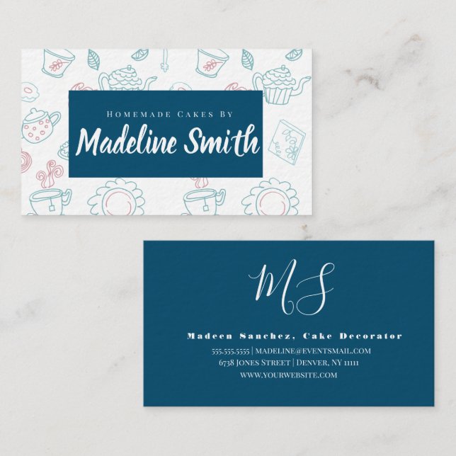 Carte De Visite Tea and Cake Dooda Boulangerie de gâteaux maison (Devant / Derrière)