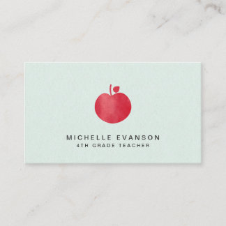 Carte De Visite Teacher Mint Vert Simple Rouge Pomme Élégante