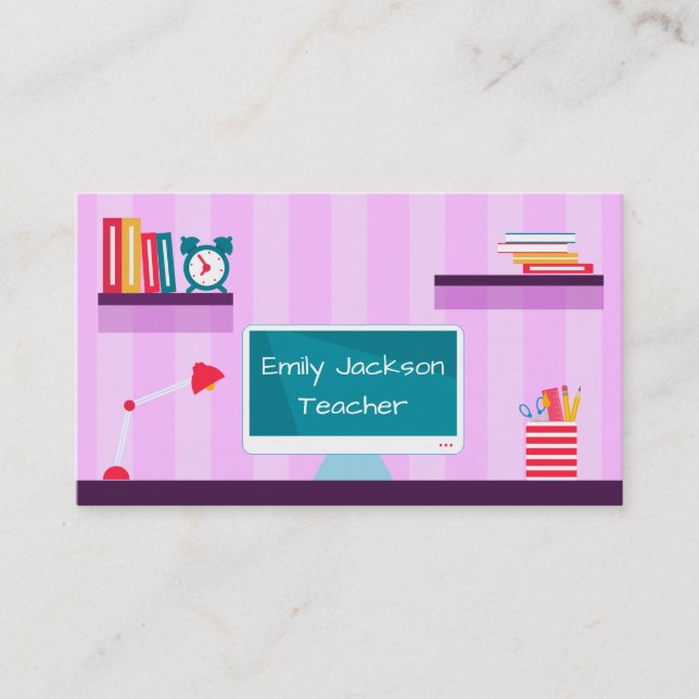 Carte De Visite Teacher Purple Stripes (Devant)