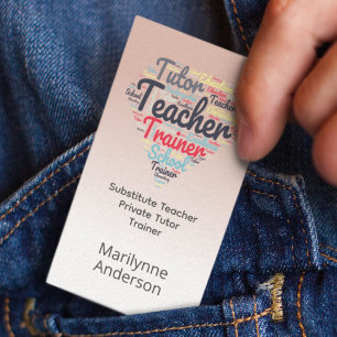 Carte De Visite Teacher Tutor Pink Word Cloud
