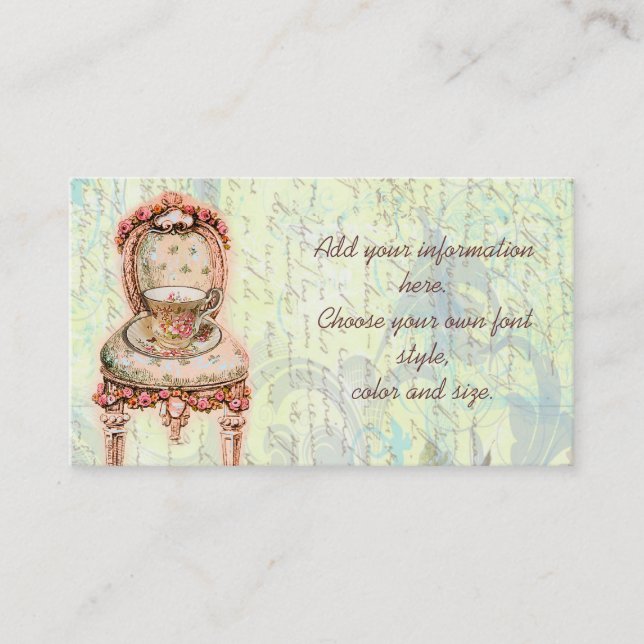 Carte De Visite Teacup rose et chaise victorienne (Devant)