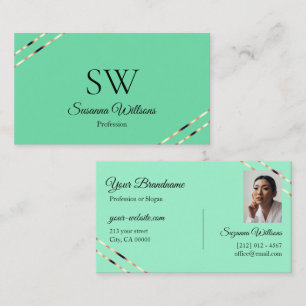 Carte De Visite Téál clair avec lignes dorées rosées, monogramme e
