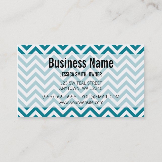 Carte De Visite Teal moderne et motif blanc de Chevron (Devant)