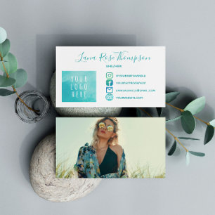 Carte De Visite Teal Social Media Icons Photo Logo Pronounes