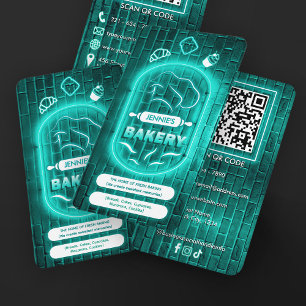 Carte De Visite Teal Turquoise Menthe Néon Boulangerie Logo Nom Pe