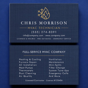 Carte De Visite Technicien CVC Bleu Nuit Or Lin