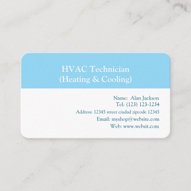 Carte De Visite Technicien CVC (Chauffage et Climatisation) (Devant)