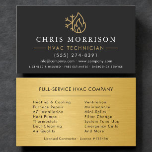 Carte De Visite Technicien CVC Logo Métallisé Noir Or