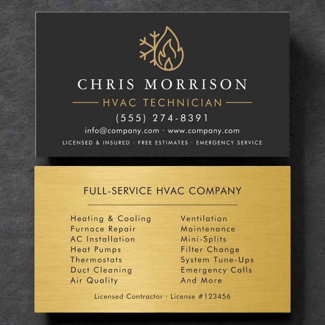 Carte De Visite Technicien CVC Logo Métallisé Noir Or (Créateur téléchargé)