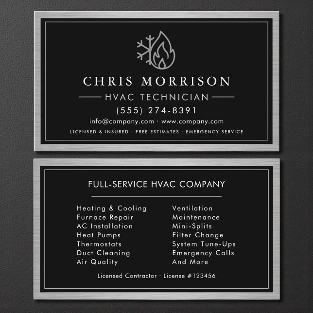 Carte De Visite Technicien CVC métallique industriel (Créateur téléchargé)