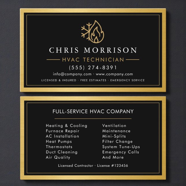 Carte De Visite Technicien CVC Professionnel Métal Doré (Créateur téléchargé)