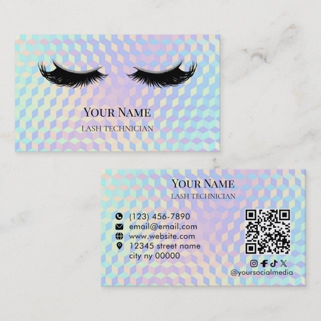 Carte De Visite Technicien de cils à code QR holographique (Devant / Derrière)