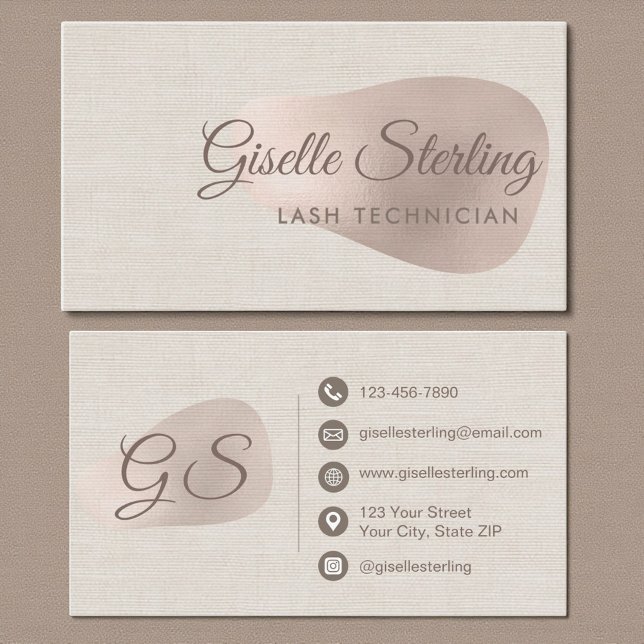 Carte De Visite Technicien de cils Beauté Lin Beige (Créateur téléchargé)