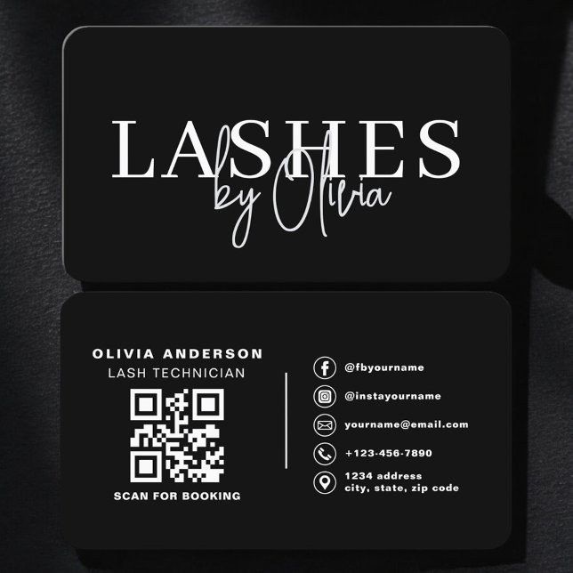 Carte De Visite Technicien de Cils Code QR Noir Blanc (Créateur téléchargé)