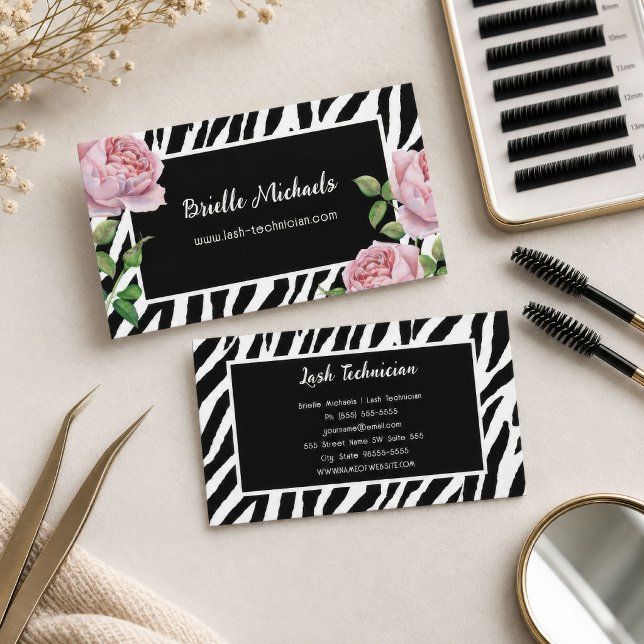 Carte De Visite Technicien de cils Glam Zebra Rose (Lash Technician Glam Zebra Rose Business Card
)