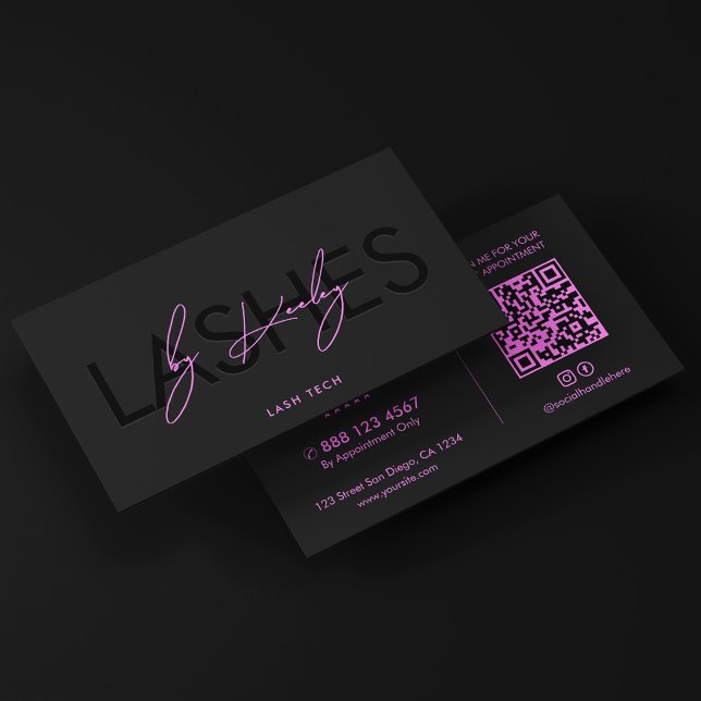 Carte De Visite Technicien de Cils Minimal Noir Violet Cils Studio (Minimal Lash Tech Black Purple Lashes Studio Business Card
)