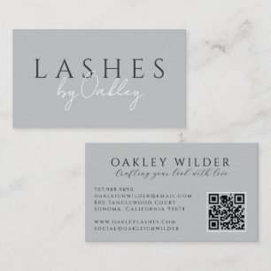 Carte De Visite Technicien de Cils Minimaliste Code QR Gris
