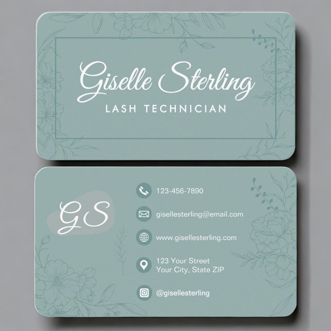 Carte De Visite Technicien de cils Teal Green Floral (Créateur téléchargé)