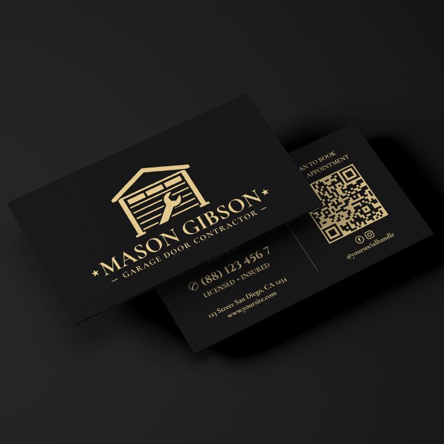 Carte De Visite Technicien de portes de garage modernes Logo Noir (Modern Garage Door Gates Technician Logo Black Business Card
)