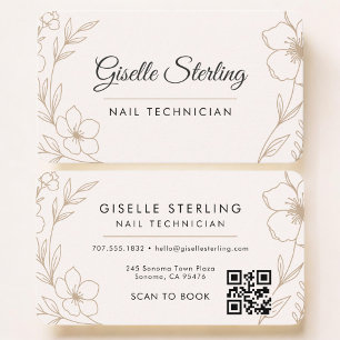 Carte De Visite Technicien en onglerie Code QR floral Professionne
