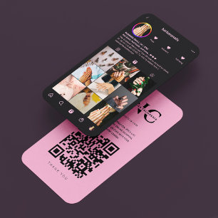 Carte De Visite Technicien en onglerie esthétique Black Pink Insta