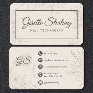 Carte De Visite Technicien en Onglerie Floral Neutre