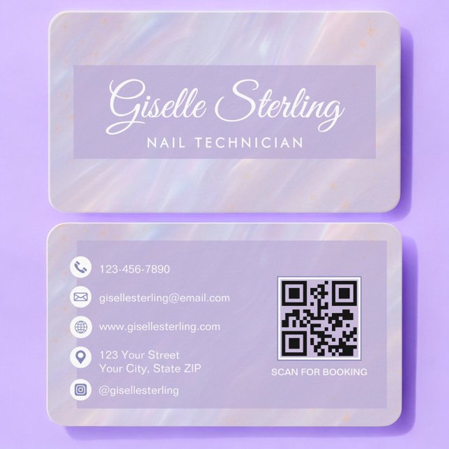 Carte De Visite Technicien en Ongles Code QR Iridescent Profession (Créateur téléchargé)