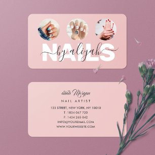 Carte De Visite Technicien en Ongles Rose Poussiéreux 3 Photos Col