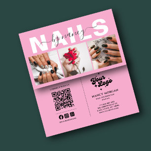 Carte De Visite Technicien en Ongles Typographie Photo Code Qr Log