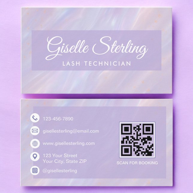 Carte De Visite Technicien Lash Code QR Pastel Opal Holographique (Créateur téléchargé)