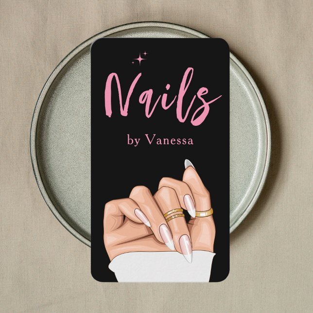 Carte De Visite Technicien Nail Qr Code Nails Art Salon Noir Rose (Créateur téléchargé)