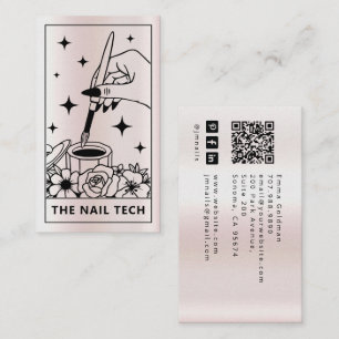 Carte De Visite Technicien Ongles Tarot Faux Métallisé Rose Pâle